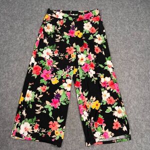 Lauren Ralph Lauren Black Floral Wide Leg Ankle Pants Women's Size Large